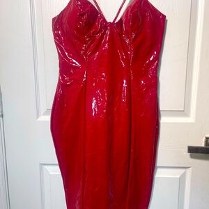 Leather red dress